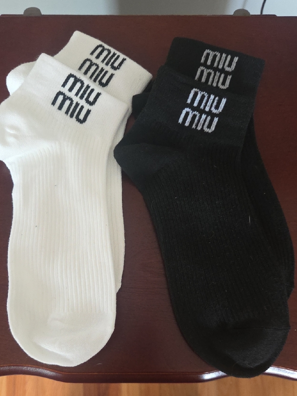Miu Miu Black & White Logo Crew Socks (2-Pack)